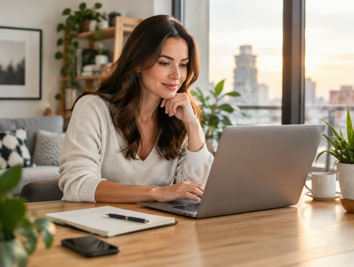 Self-employed tenant reviewing finances on a laptop