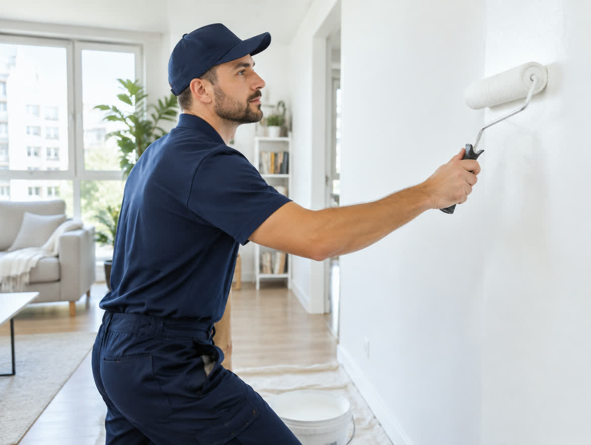 Maintenance team member painting an apartment